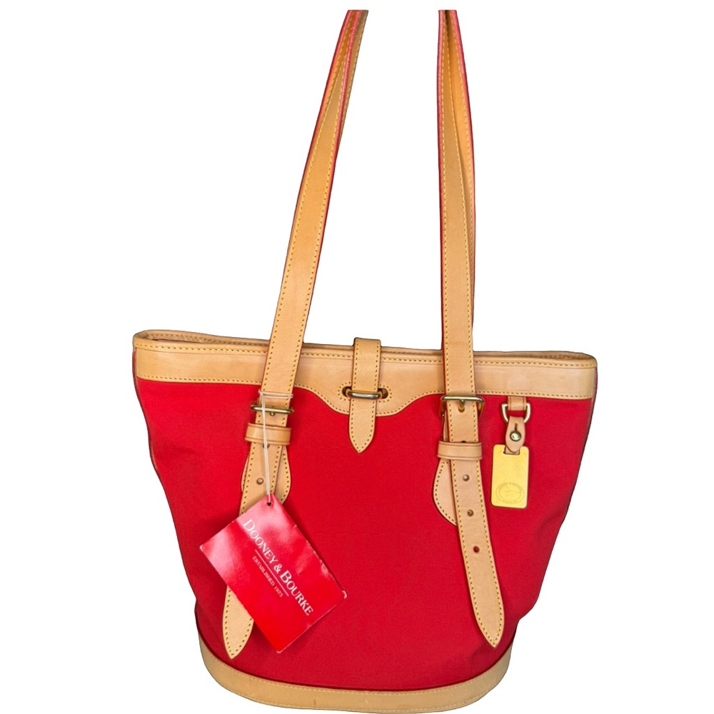 DOONEY AND BOURKE Red Canvas Tan Leather Trim Tote Shoulder Bag Made in USA NWT